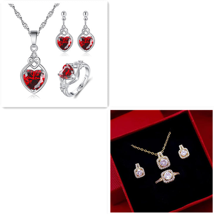 Set Gioielli Donna – Collana Choker, Ciondolo Zircone, Orecchini a Perno e Anello Dorato