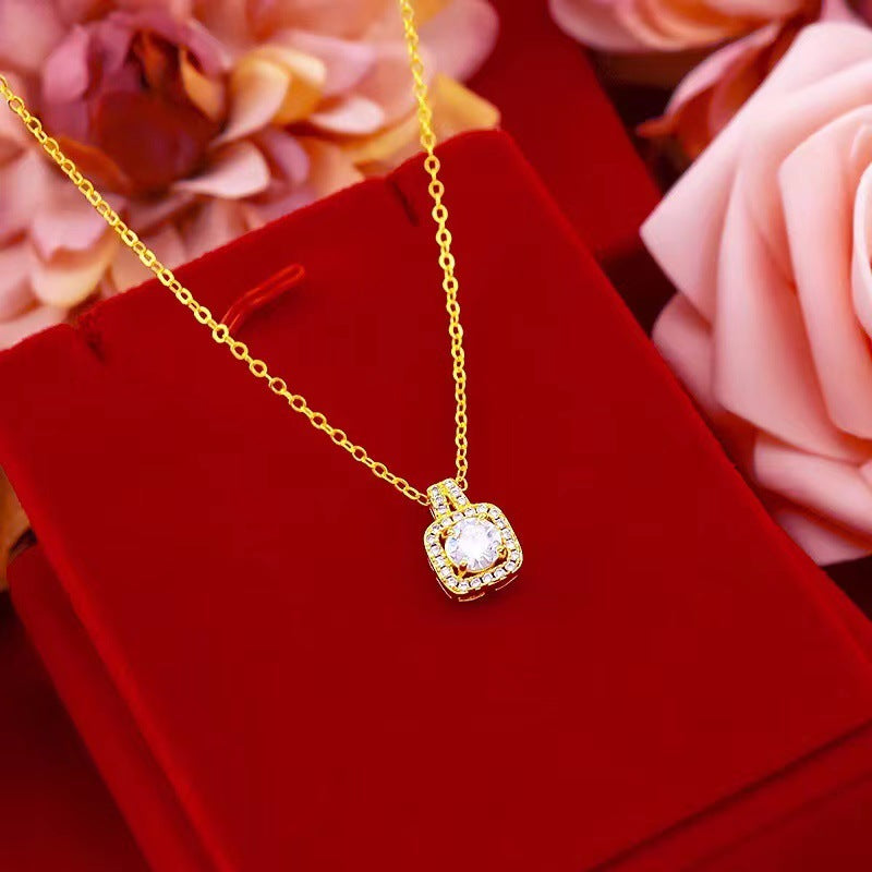 Set Gioielli Donna – Collana Choker, Ciondolo Zircone, Orecchini a Perno e Anello Dorato
