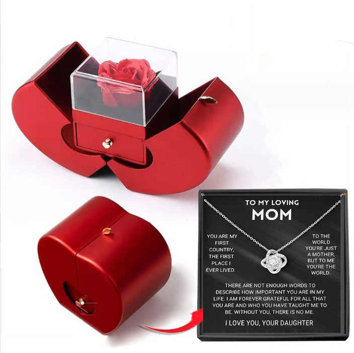 Collana con Rosa Eterna in Scatola a Forma di Mela Rossa