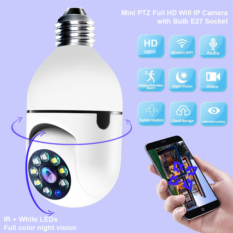 Telecamera WiFi 1080P a Forma di Lampadina – Zoom 4X, Monitoraggio Casa, Allarme, Compatibile 5G WiFi