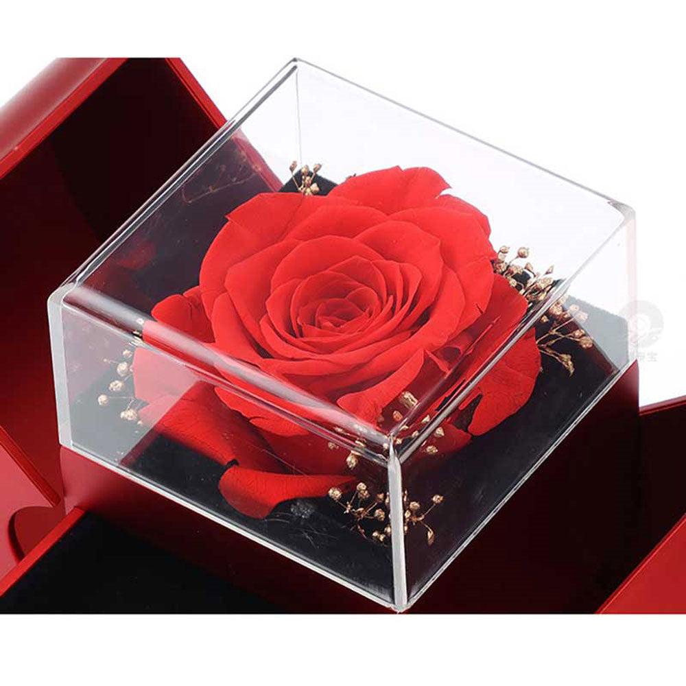 Collana con Rosa Eterna in Scatola a Forma di Mela Rossa