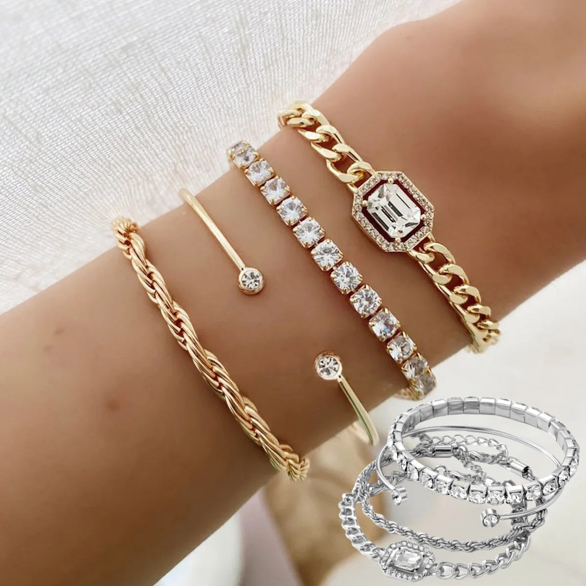 Set 4 Braccialetti da Donna – Design Bohemien con Cristalli, Vintage e Lussuoso