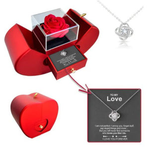 Collana con Rosa Eterna in Scatola a Forma di Mela Rossa