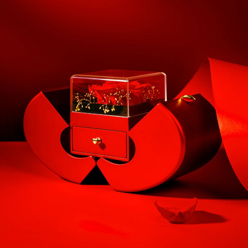 Collana con Rosa Eterna in Scatola a Forma di Mela Rossa