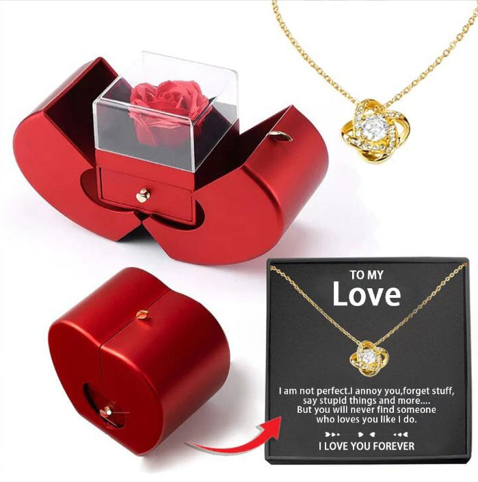 Collana con Rosa Eterna in Scatola a Forma di Mela Rossa