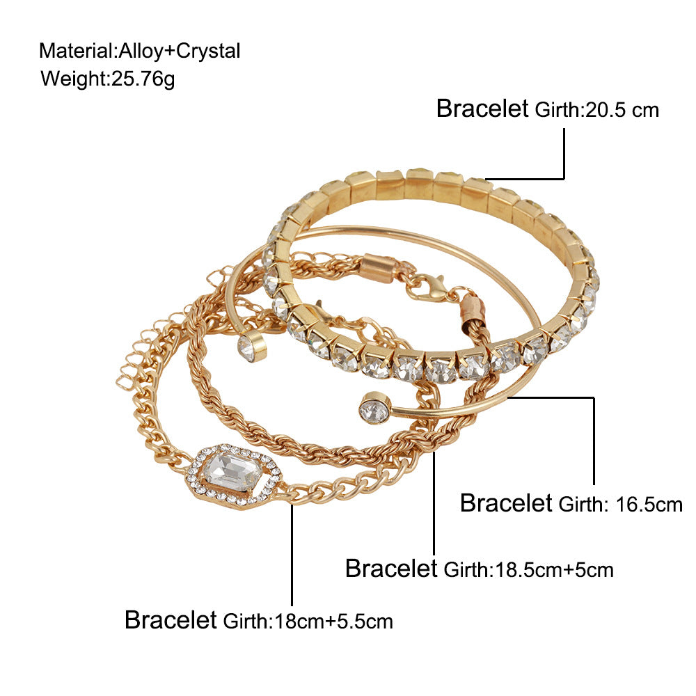 Set 4 Braccialetti da Donna – Design Bohemien con Cristalli, Vintage e Lussuoso